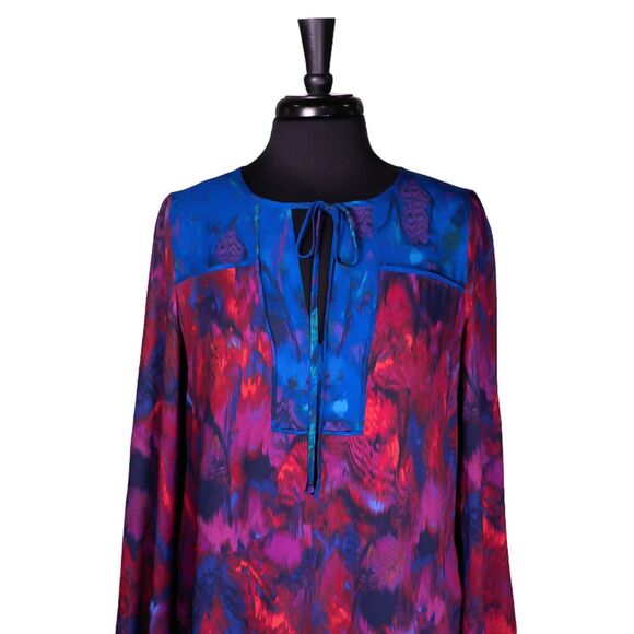 BCBG MaxAzria Women's Dress Multicolor Abstract V-Neck Shift Flowy Long Sleeve S - Picture 5 of 8